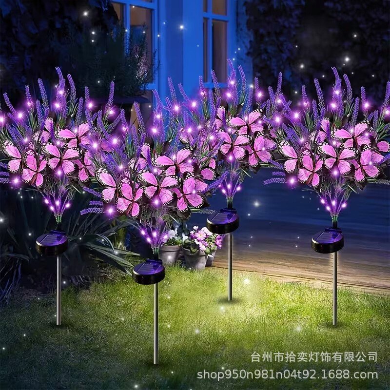 曈胧光电户外太阳能仿真薰衣草花蝴蝶草坪庭院花园装饰铜线灯具