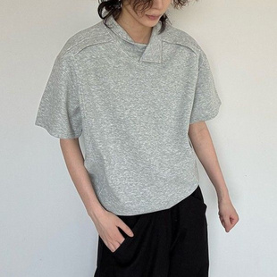 高级感解构翻领T恤男夏季 美式 不规则设计POLO衫 潮牌纯色情侣短袖