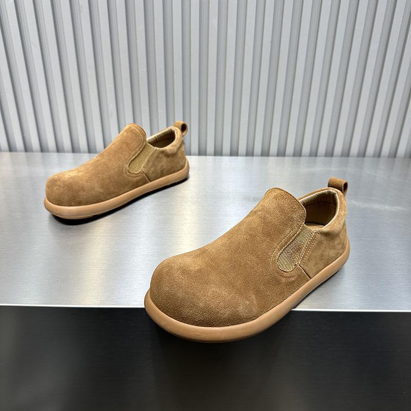 男鞋春秋新款真皮脖肯鞋男低帮软底休闲鞋磨砂皮一脚蹬丑萌大头鞋