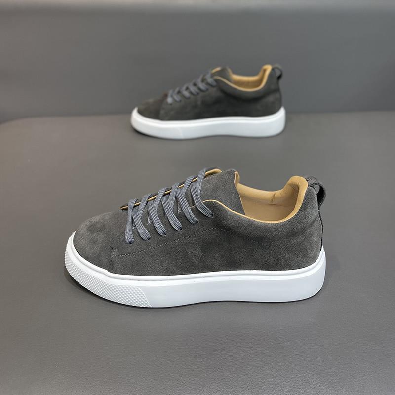 真皮休闲鞋男春秋季新款磨砂皮面男鞋潮流百搭低帮系带超软底板鞋