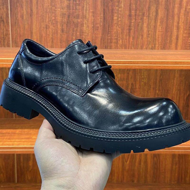男士厚底皮鞋高端男鞋真皮大头鞋男士厚底新中式皮鞋大头休闲皮鞋