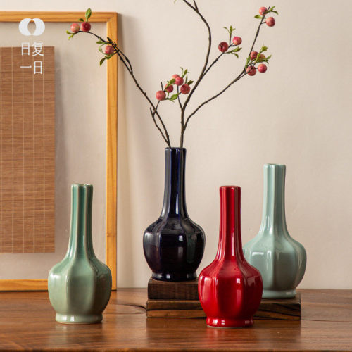 中式风仿宋陶瓷瓜棱禅意佛堂花器