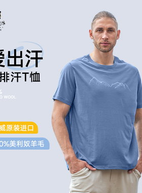 JANUS挪威美利奴羊毛t恤成人男图案短袖夏季排汗速干户外运动透气