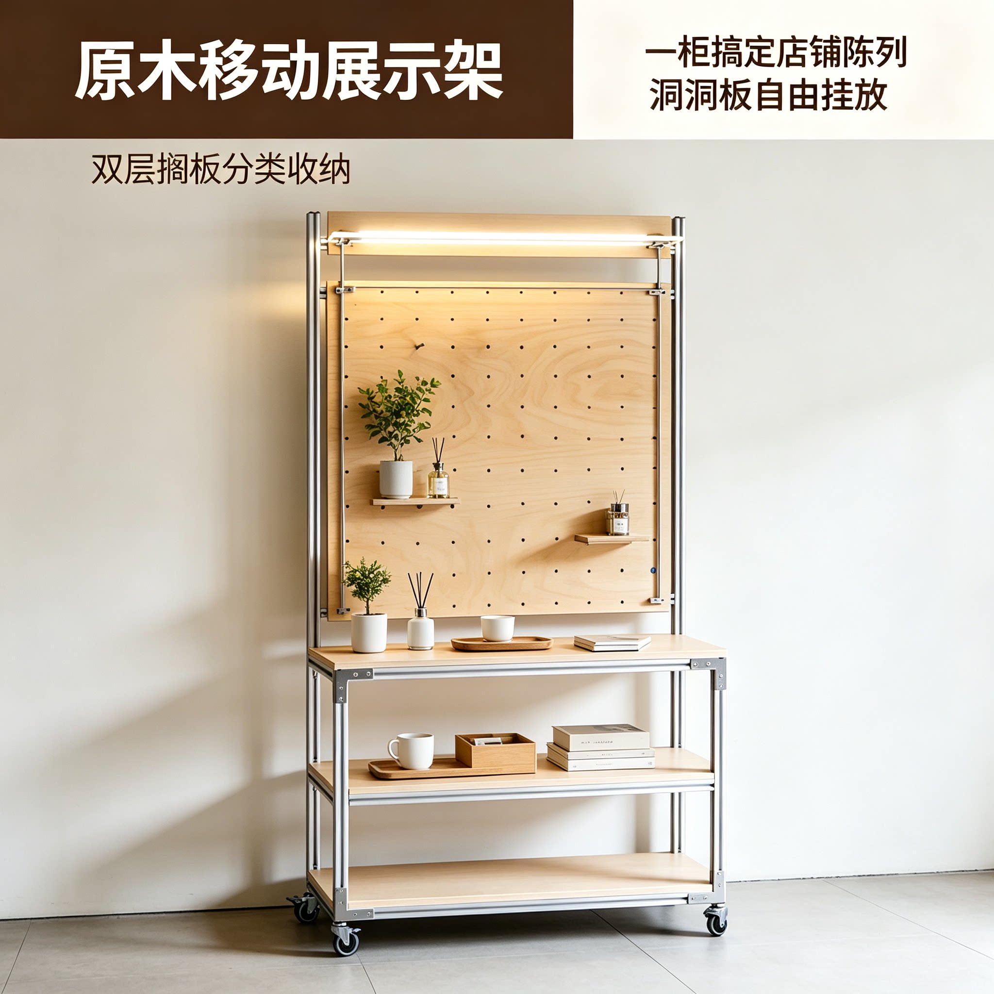 桦木海洋板铝型材展示柜简约现代陈列架样品柜洞洞板陈列柜置物架