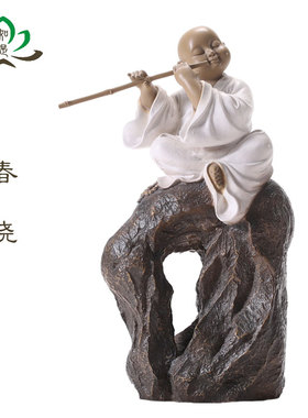 春晓 望乡 创意摆件台湾铁丸石禅趣小沙弥可爱小和尚工艺礼品收藏