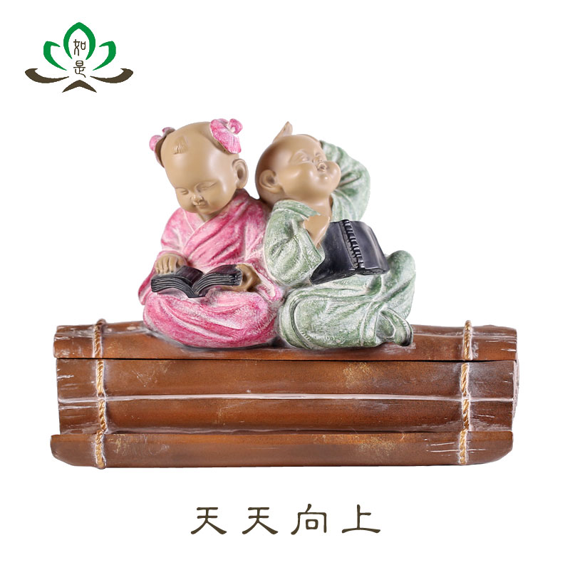 高档创意禅趣礼品 一角禅铁丸石小沙弥文具笔筒可打开 天天向上
