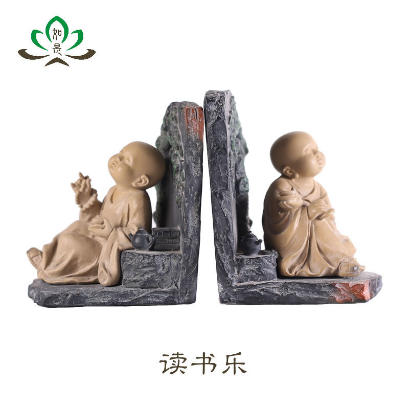 桌面装饰台湾铁丸石禅趣小沙弥 读书乐 一角禅石愿系列创意摆件