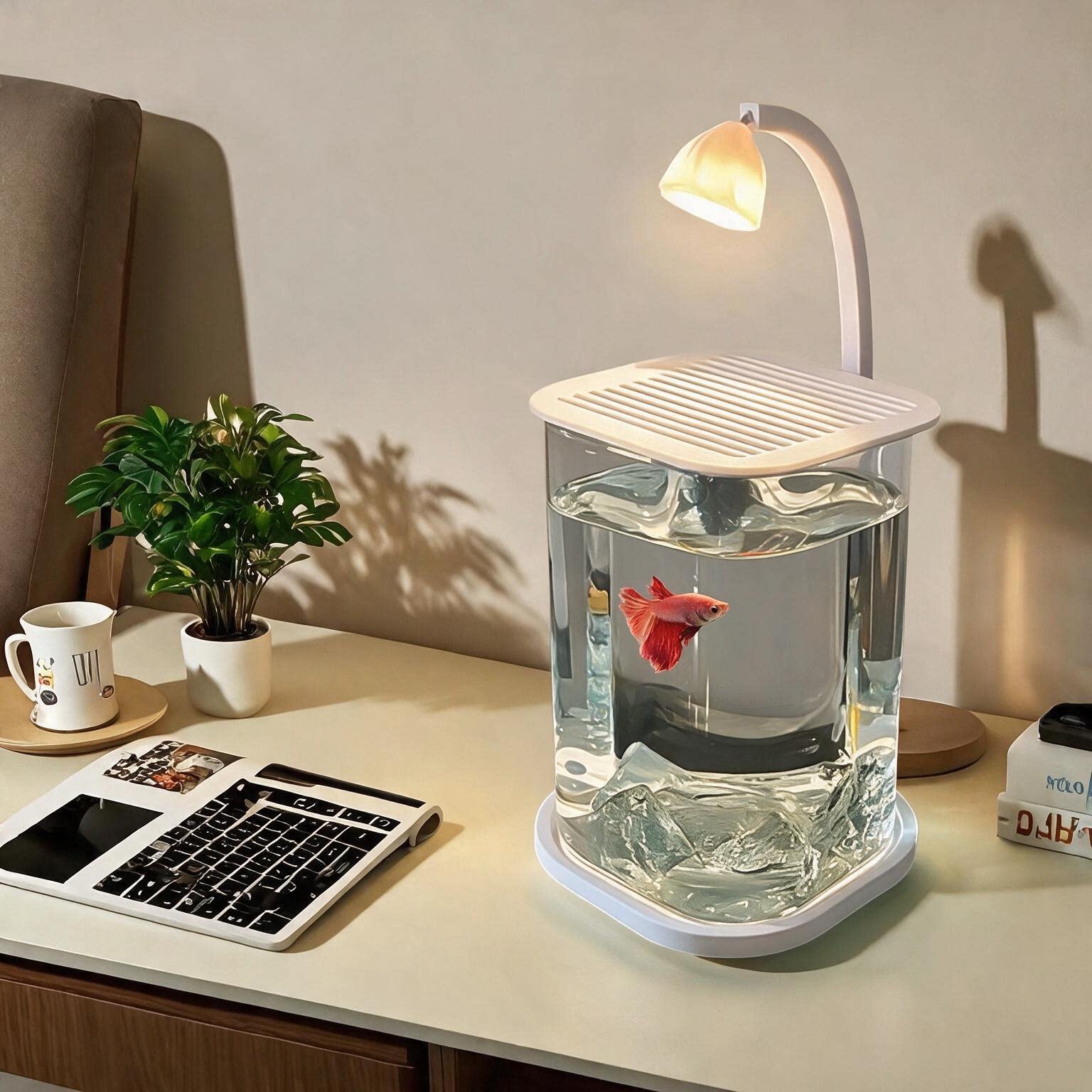 造景创意玻璃珍珠缸网红生态小鱼缸景观碎砖斗鱼缸桌面冰晶石