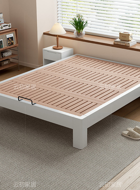 无床头满铺榉木排骨架床架小户型静音全实木床儿童榻榻米定制尺寸