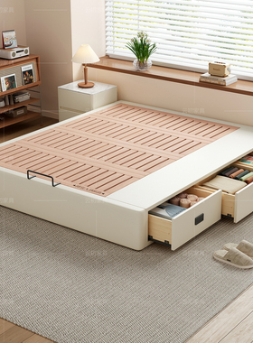 无床头实木高箱储物床小户型榉木落地带抽屉收纳榻榻米可定制尺寸