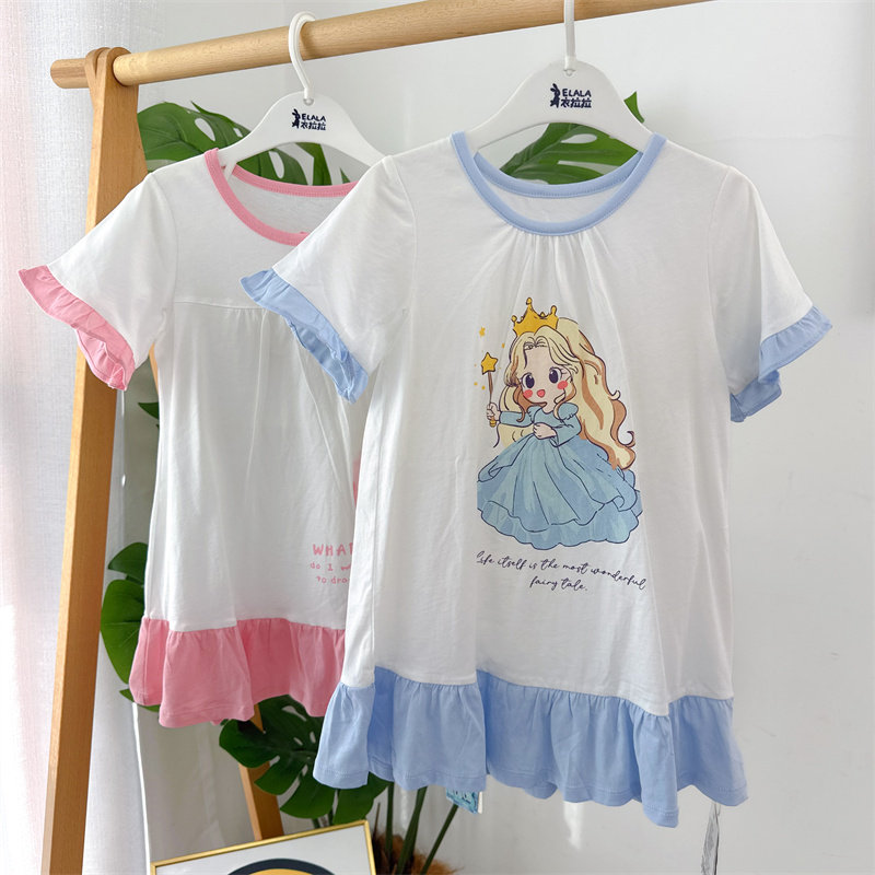 瑁恩瑁爱衣拉拉夏款女童睡衣睡裙短袖家居服莫代尔超薄凉爽冰川棉