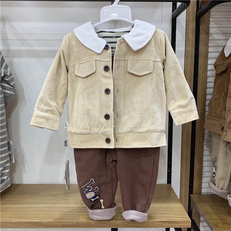 双层布】卡乐吉瑞比秋款新品男宝外套背带裤两件套装婴儿分体外出