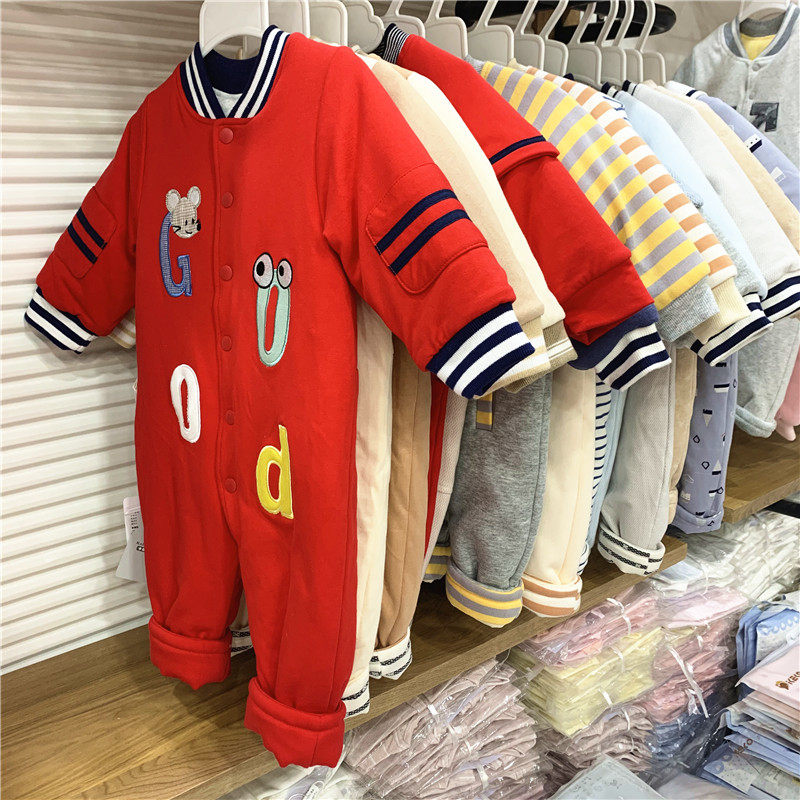 断码请不退换】卡乐吉瑞比秋冬款婴儿夹棉连体衣男宝薄棉衣外出服