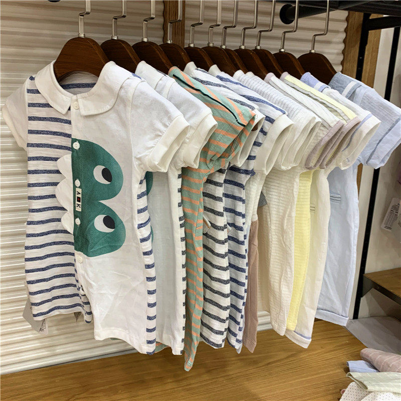 卡乐吉瑞比夏新款婴儿开裆连体衣宝宝短袖爬服纯棉哈衣薄0-15个月