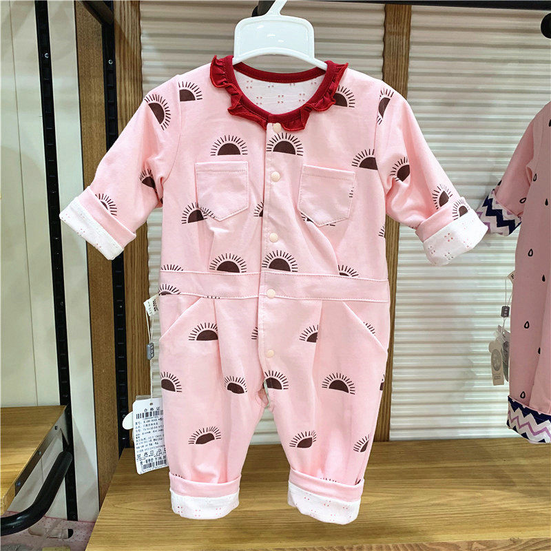 卡乐吉瑞比秋款婴儿连体衣女宝宝双层布卡通可爱挖裆爬服