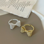金属小圆珠立体蝴蝶结开口戒指女甜美精致时尚 优雅百搭耳环耳饰