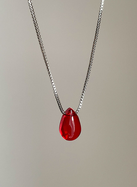 简约百搭红色水滴抽拉项链女小众个性时尚潮流通勤气质颈链锁骨链