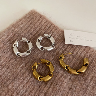 气质百搭耳环耳饰 时尚 法式 复古做旧金属链条耳钉女小众设计感个性