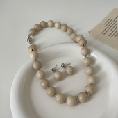 设计感天然白化石串珠项链耳钉女气质独特个性 百搭颈链锁骨链 时尚