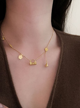 新中式福牌葫芦如意锁吊坠项链高级感优雅时尚通勤百搭颈链毛衣链