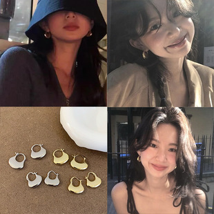 fever同款 简约百搭耳钉耳环耳饰 扇形金属耳扣女高级感小众个性