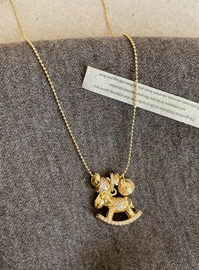 轻奢金色锆石摇摇木马吊坠项链女个性气质时尚潮流百搭颈链毛衣链