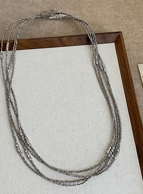 一款多戴银灰色水晶串珠长款项链女夸张个性独特时尚颈链毛衣链
