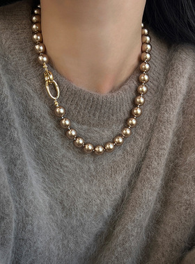 美拉德系香槟色珍珠项链女轻奢复古优雅高级感气质百搭颈链毛衣链