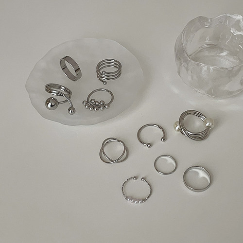 不规则叠戴素圈戒指套装女设计感小众独特气质简约百搭指环戒子