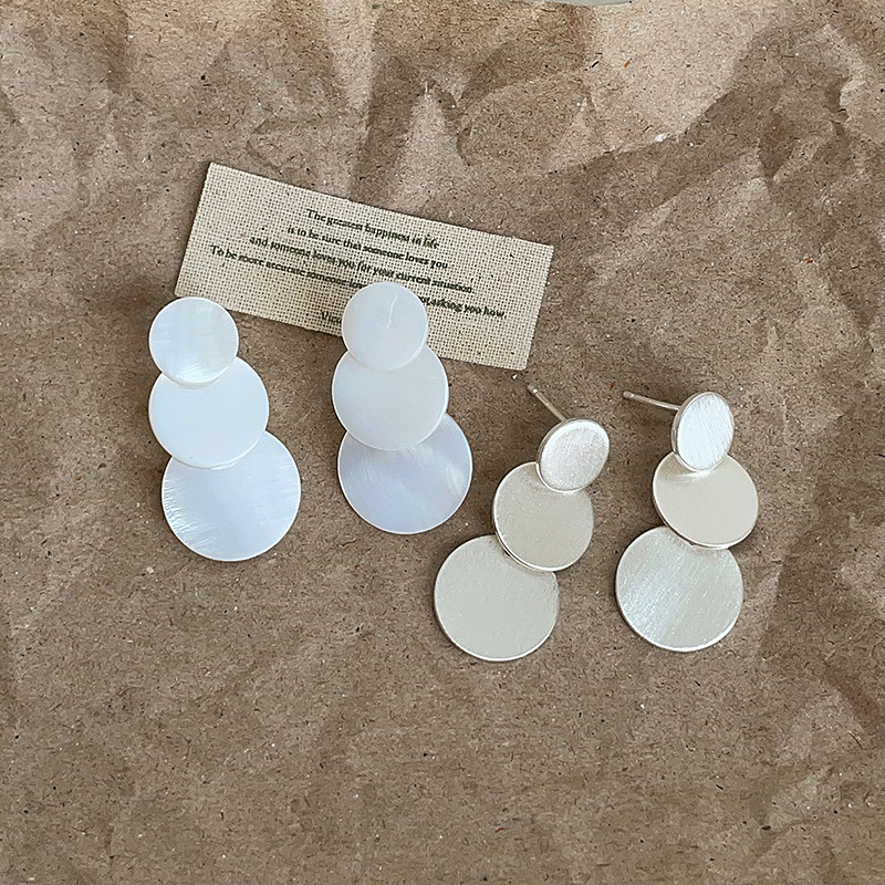 简约设计感多层贝壳拉丝圆片耳钉女轻奢气质时尚潮流百搭耳环耳饰,饰品/流行首饰/时尚饰品新,耳钉,淘宝优惠券,粉丝福利购,淘宝优惠卷