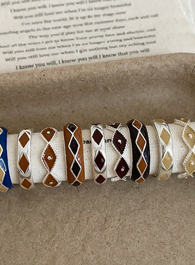 几何滴油撞色菱形格戒指女轻奢高级感潮流时髦气质百搭指环戒子