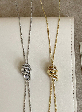 法式设计感多层交错圆环抽拉长款项链女轻奢高级时尚颈链毛衣链