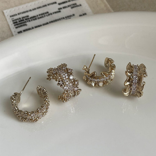 高级感排钻锆石满天星C圈戒指女法式轻奢个性时尚潮流耳环耳饰