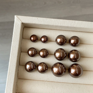 百搭耳环耳饰 优雅时尚 法式 复古摩卡棕馒头珍珠耳钉女简约高级个性