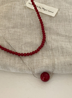 新中式安可拉红色串珠项链蛇骨链女小众优雅时尚气质颈链锁骨链