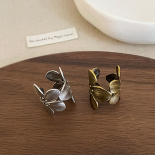 欧美夸张做旧花朵宽面戒指女小众设计感个性气质潮流百搭指环戒子