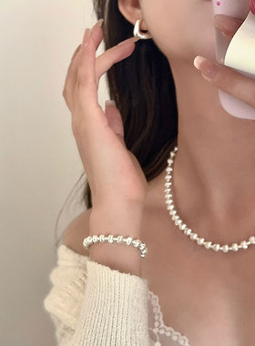 重工镭射猫眼珠项链手链女小众设计感个性时尚气质简约颈链锁骨链