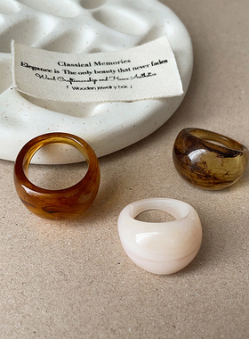 韩国潮流ins椭圆树脂纹理戒指女简约百搭个性独特时尚指环戒子