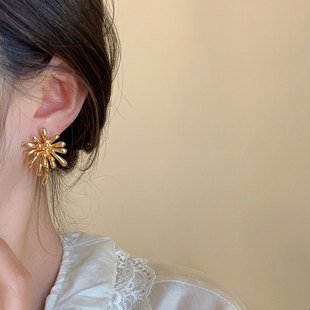 金属冷淡风夸张烟花耳钉女小众独特精致时尚 气质通勤百搭耳环耳饰