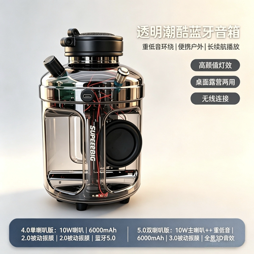 双喇叭吨吨桶蓝牙音箱无线便携式户外露营音响大音量重低音炮