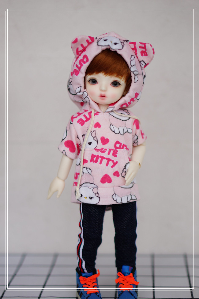 新品可爱猫咪卫衣连帽T恤猫耳帽衫BJD6分娃娃衣服十月初娃衣A151