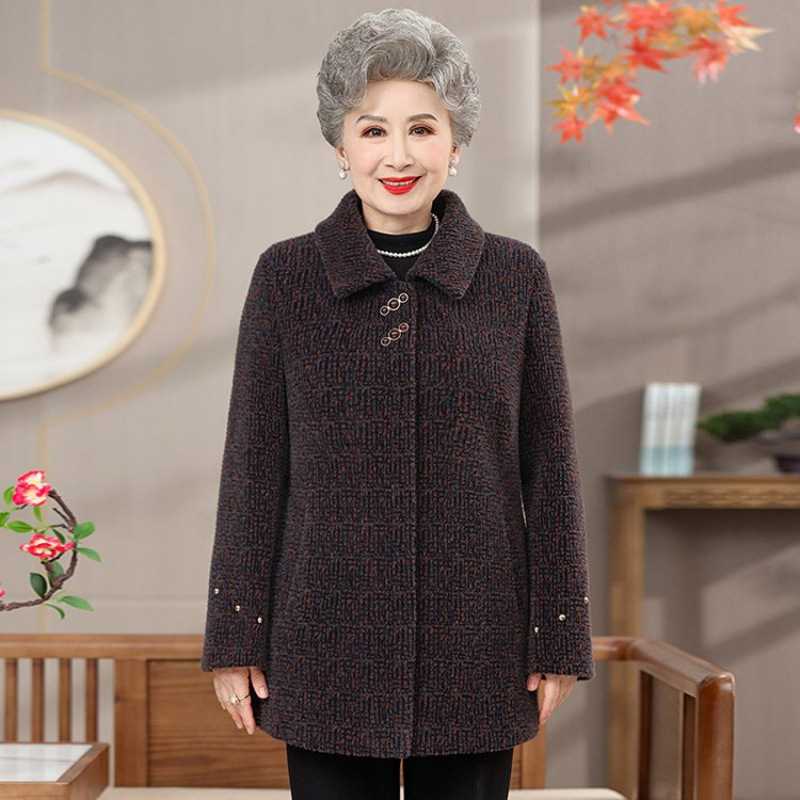 品牌官方奶奶冬装呢子大衣70岁80老年人衣服新款妈妈秋装毛呢外套