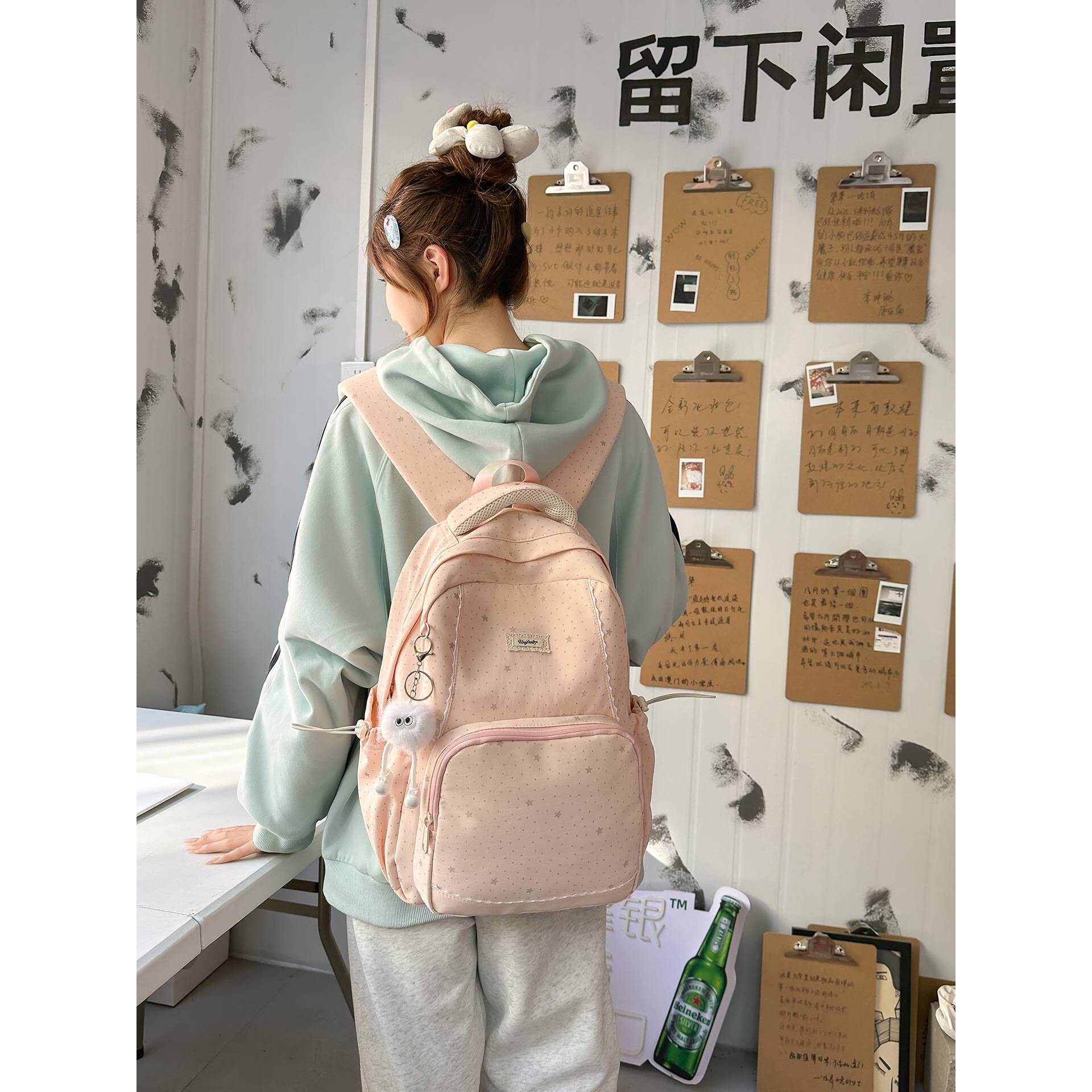 专柜品牌学生书包初中女生ins风高中生高颜值大容量双肩包补课包