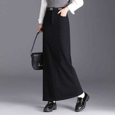 专柜品牌时髦减龄黑色直筒长裙女2026春季新款气质高腰显瘦百搭开