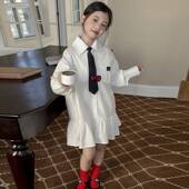 专柜品牌女童连衣裙2026春季 裙女大童学院风公主 女孩洋气纯色衬衫