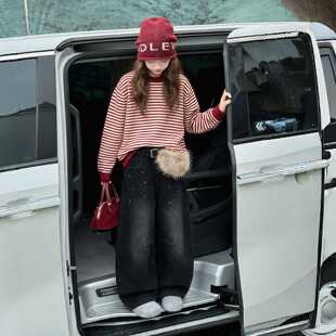 品牌官方女童秋装慵懒风条纹毛衣阔腿裤套装2026春秋新款洋气休闲