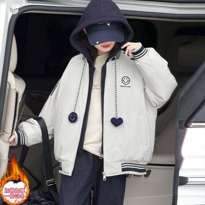 专柜品牌女童加绒加厚棒球服外套2025秋冬新款假两件棉服中大童韩