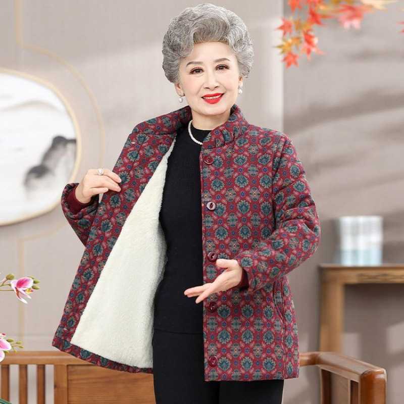 品牌官方新款碎花棉衣女妈妈加绒加厚中老年女士保暖棉袄奶奶短款
