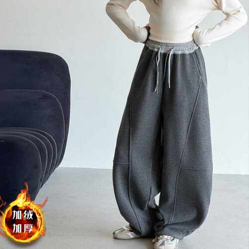 品牌官方女童加绒裤子秋冬2026新款运动裤儿童弯刀卫裤女孩大童加