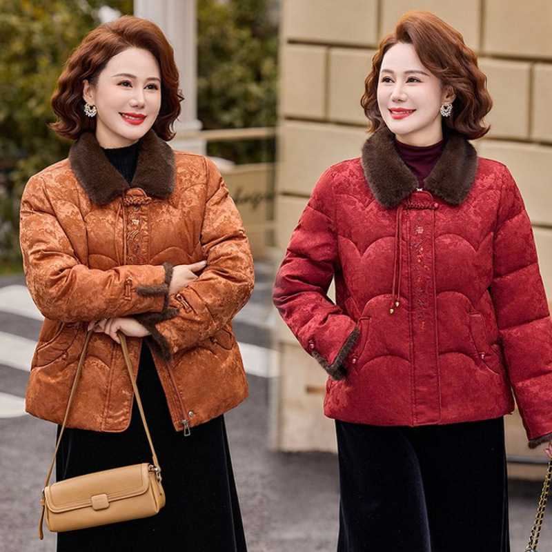 品牌官方时尚棉衣外套女中老年人短款加厚妈妈棉服冬装洋气老太太